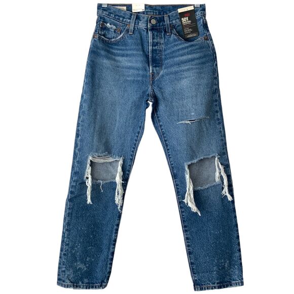 Levi’s Premium 501 Original Cropped Rigid Denim Jeans Blue 26 - Picture 2 of 12